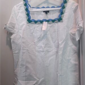 Talbots White Blouse with Blue and Green Trim. Make me a offer